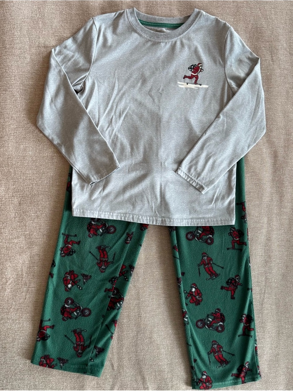 Cat & Jack Gray Top and Green Motorcycle Print Pajama Set